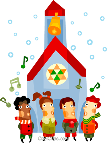Children Singing Christmas Carols Royalty Free Vector - Church Christmas Clip Art (361x480), Png Download
