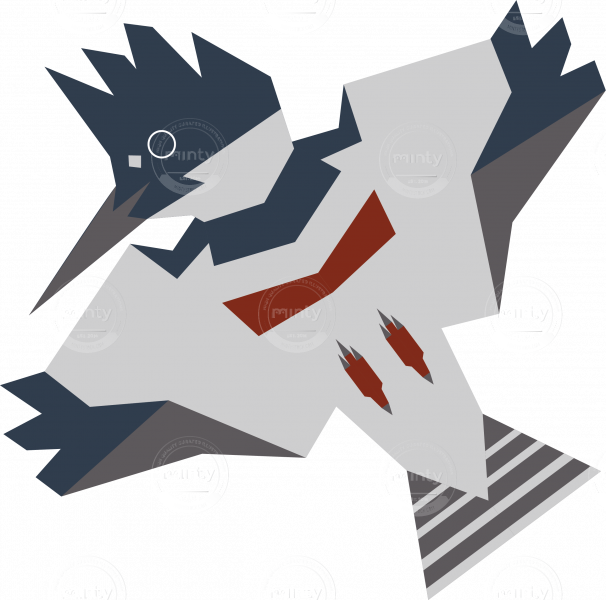 Belted Kingfisher Female - Origami (606x600), Png Download