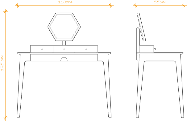 Dressing Table Dimensioned - Coffee Table (614x400), Png Download