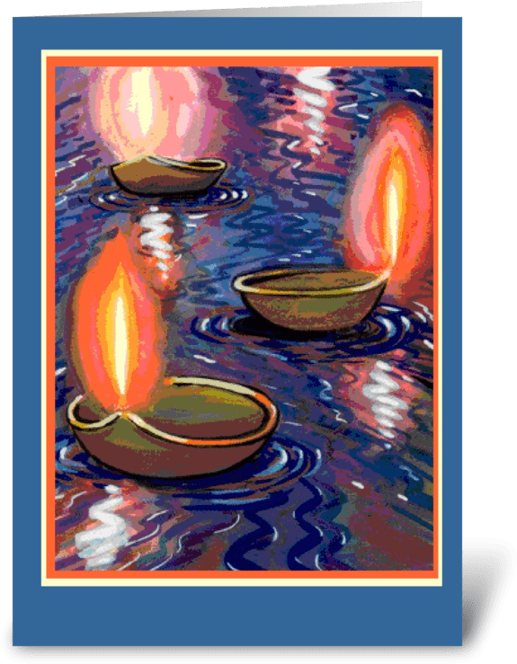 Diwali Floating Candles Greeting Card - Diwali Three Floating Candles, Holiday, India Card (700x792), Png Download