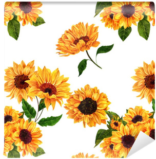 Seamless Pattern With Hand Drawn Watercolor Sunflowers - Sunflowers Drawn (400x400), Png Download