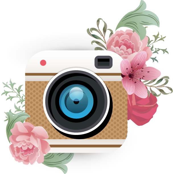 Photography Vector Camera - Camera With Flowers Png (608x610), Png Download