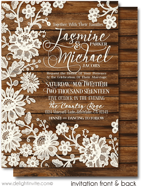 Rustic Vintage Lace Romantic Wedding Invitations - Vintage Rustic Wedding Invitations (497x675), Png Download