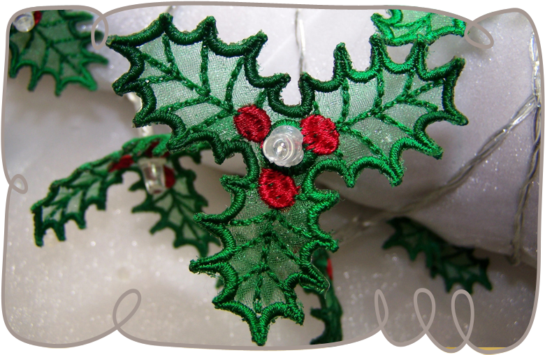 3d Holly String Lights - Machine Embroidery (800x800), Png Download