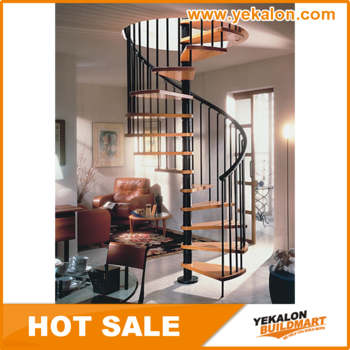 Yekalon Indoor Wood Step Iron Spiral Staircase - Spiral (350x350), Png Download
