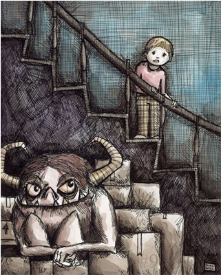 Monsters And The Stairs - Cartoon (400x400), Png Download