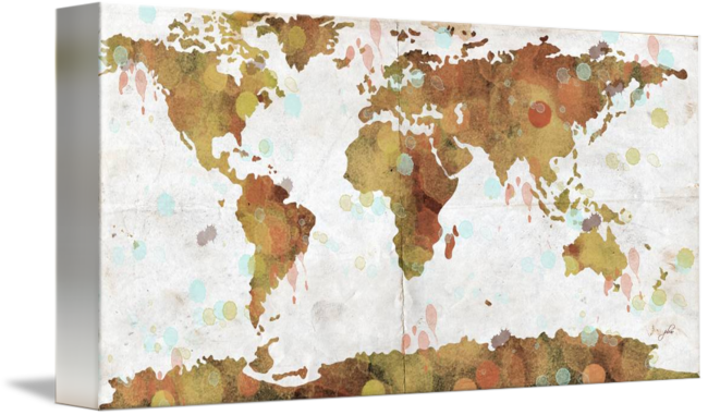 "world Map Watercolor " By Paulette Wright, - Gallery-wrapped Canvas Art Print 16 X 8 Entitled World (650x381), Png Download