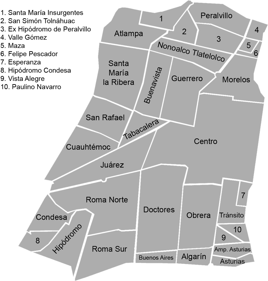 Neighborhood Map Delegación Cuauhtémoc - Mexico City Jewish Neighborhoods (992x1000), Png Download