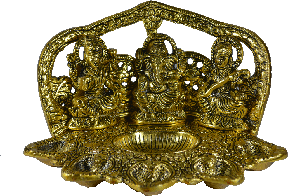 Lakshmi Saraswathi Ganesha 5 Diyas Gold - Diya (1200x800), Png Download