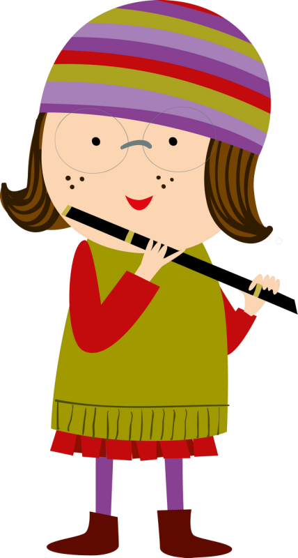 Clip Art Black And White Library Personnages Illustration - Play Flute Cartoon (428x800), Png Download