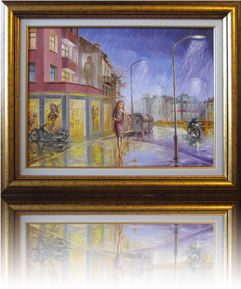 Cat In The Purple Rain - Painting (480x584), Png Download