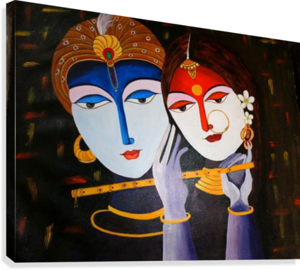 Krishna And Radha True Love Canvas Print - Lord Krishna And Radha Painting (429x386), Png Download