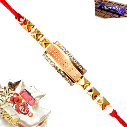 Gold Plateed Rakhi With Diamand - Fair Trade Dairy Milk (435x435), Png Download