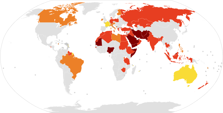Blasphemy Laws Worldwide - Comprehensive Nuclear Test Ban Treaty Map (863x443), Png Download