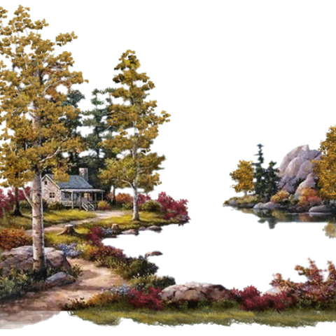 Global Gallery 'lakeside Lodge' By Sung Kim Painting (480x480), Png Download