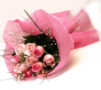 Pink Roses Bouquet - Flowers For Valentines Png (400x488), Png Download