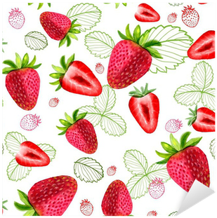 Strawberry Seamless Patterns Sliced Fruit Leaves Watercolors - Strawberry Patterns (400x400), Png Download