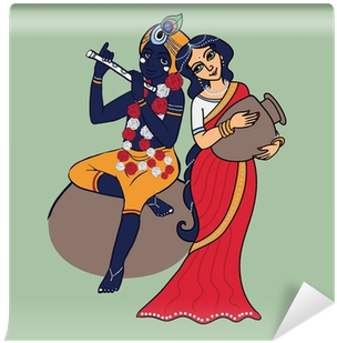 Cartoon Hindu Gods Krishna And Radha - Cartoon Radha & Krishna (400x400), Png Download