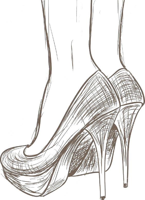 Shoe Drawing High - Draw High Heel Shoes (564x776), Png Download