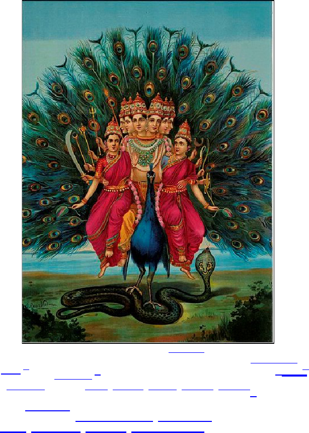 According To 'aumaram Lord kanda Is The Supreme God - Raja Ravi Varma Famous Painting (614x859), Png Download
