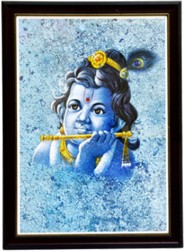 Gold Outlined Wood Framed Baby Krishna F - Krishna (500x500), Png Download