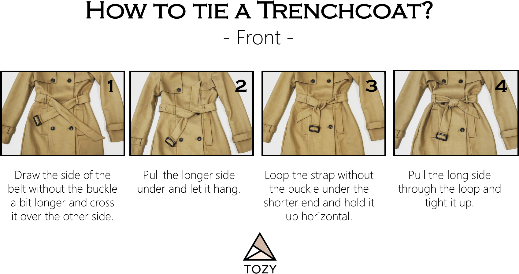 In The Front - Tie Trench Coat Belt Front (1696x1027), Png Download