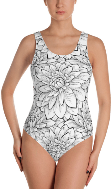 Ladies' Fun Wear Sexy White Lotus Flower One Piece - One-piece Swimsuit (600x600), Png Download