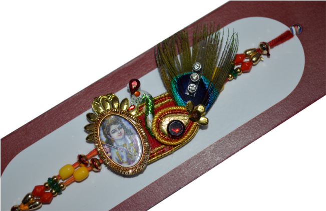 Peacock Krishna Rakhi For Kids - Krishna (650x489), Png Download