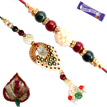 Set Of Bhaiya Bhabhi Rakhi With Pearl - Pearl (435x435), Png Download