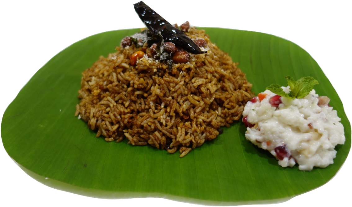 Ravan Bhaat And Fruit Curd Rice - Banana Leaf Rice (1245x732), Png Download