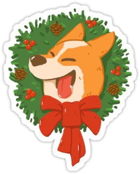 "corgi Wreath" Stickers By Casandrang (375x360), Png Download