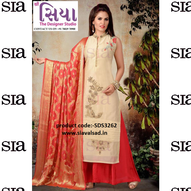 Classy Cream & Red Designer Plazzo Dress - Suit (620x620), Png Download