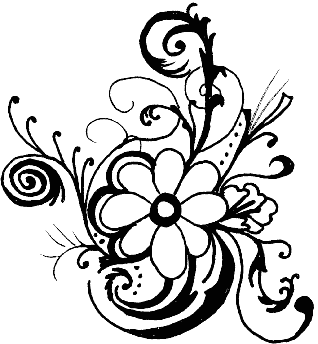 Floral Flower Clipart Free Images - Flowers Clip Art Black And White Border (1352x1477), Png Download