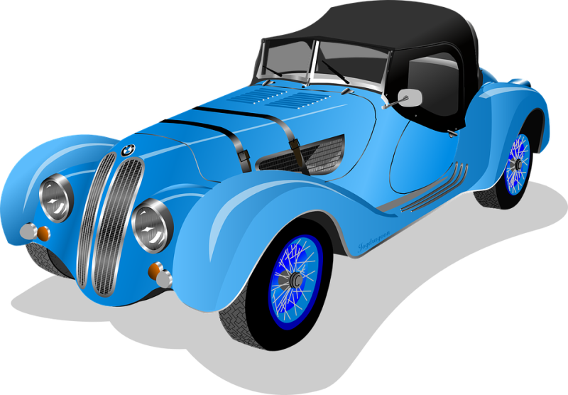 Bmw Car Roadster Sports Car Automobile Tra - Blue Vintage Car Clipart (488x340), Png Download