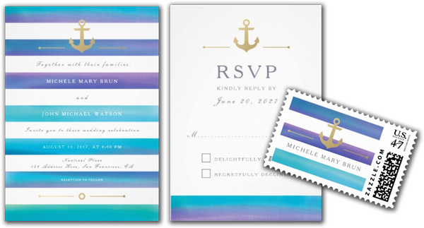 Watercolor Blue Striped Nautical Wedding Invitation - Cross (600x323), Png Download