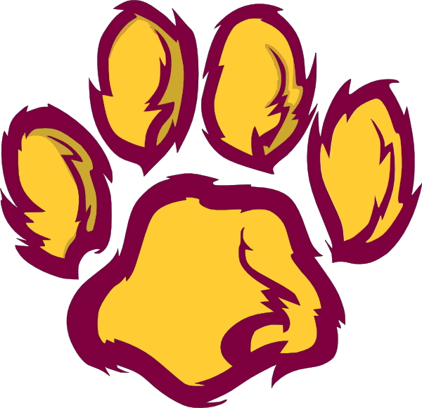 Purple Paw Print Clip Art Free Clipart Purple Paw Print - Maroon And Gold Paw Print (600x580), Png Download
