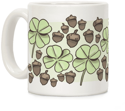Acorn And Four Leaf Clover Pattern Coffee Mug - Mug (484x484), Png Download