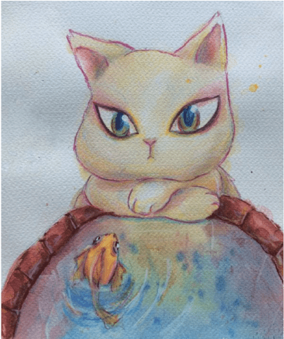 Cats And Goldfish - Cartoon (640x480), Png Download