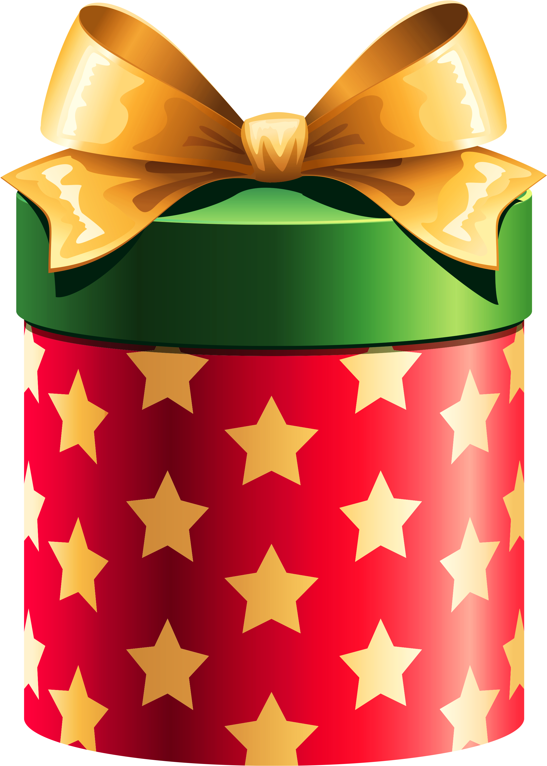 Round Red Gift Box With Gold Stars - Christmas Gift Box Clipart (2604x3251), Png Download