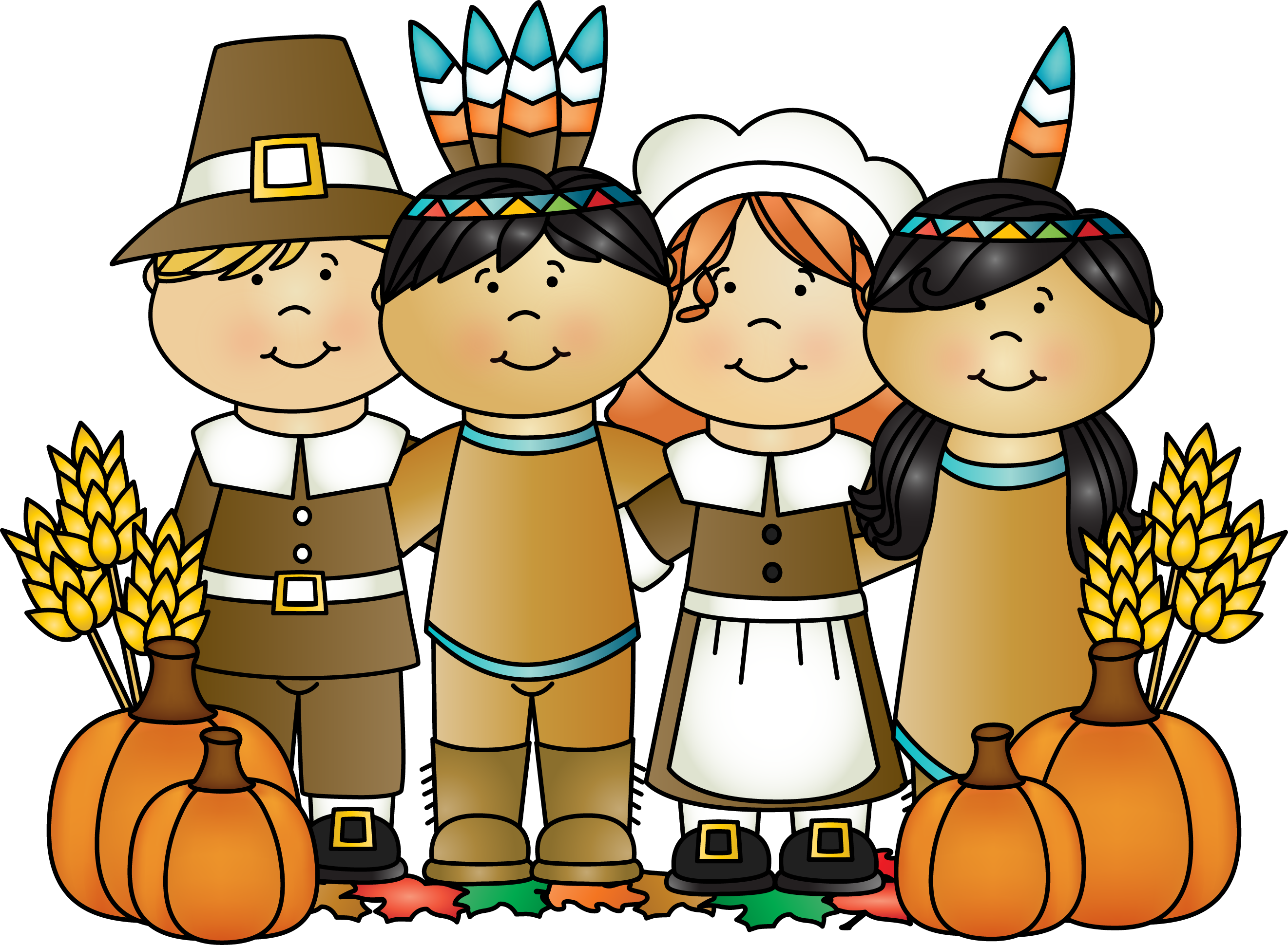 Jpg Library Download Collection Of First Dinner High - Pilgrims And Indians Clipart (2643x1941), Png Download