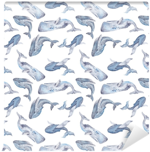 Seamless Texture With Watercolor Whales Wallpaper • - Art Print: Kisika's Watercolor Illustration With Whales (400x400), Png Download