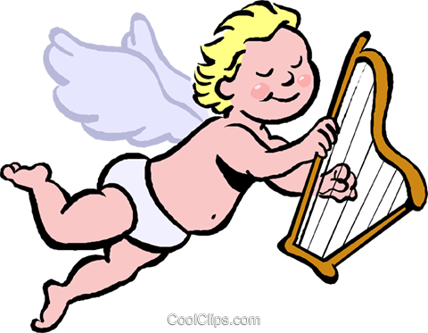 Cupid Playing A Harp Royalty Free Vector Clip Art Illustration - Angels With Harp Cartoon (480x373), Png Download