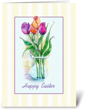 Happy Easter, Tulips Greeting Card - Greeting Card (350x396), Png Download