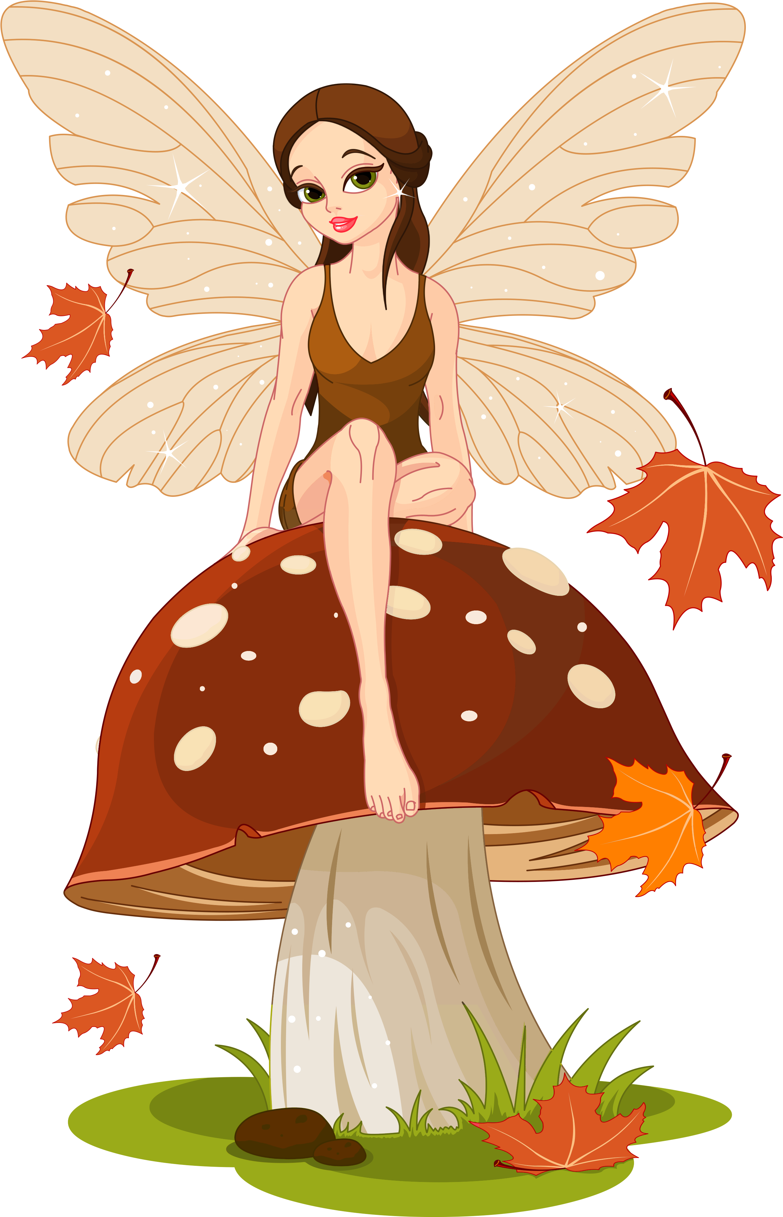 Mushroom Clipart Autumn - Fairy Sitting On Mushroom (2642x4102), Png Download