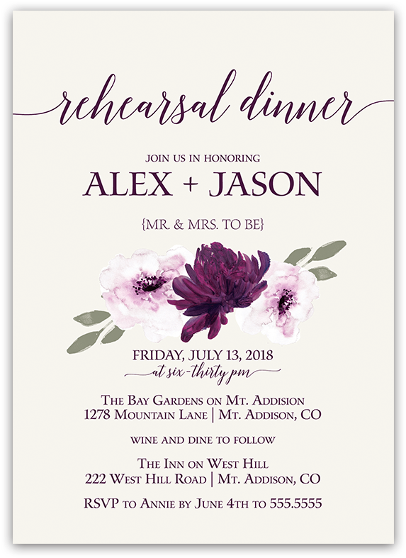Purple Watercolor Flowers Wedding Rehearsal Invitation - Flower (900x900), Png Download