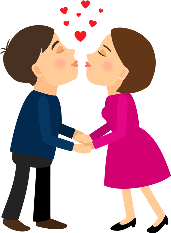 Young Couple Holding Hands And Kissing - Couple Holding Hands Clipart Png (600x810), Png Download