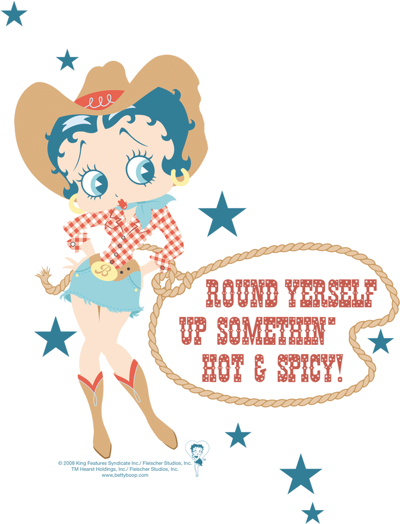 Betty Boop Hot And Spicy Cowgirl Juniors T-shirt - Betty Boop Magnet Bettys Wings O Fire (792x1030), Png Download