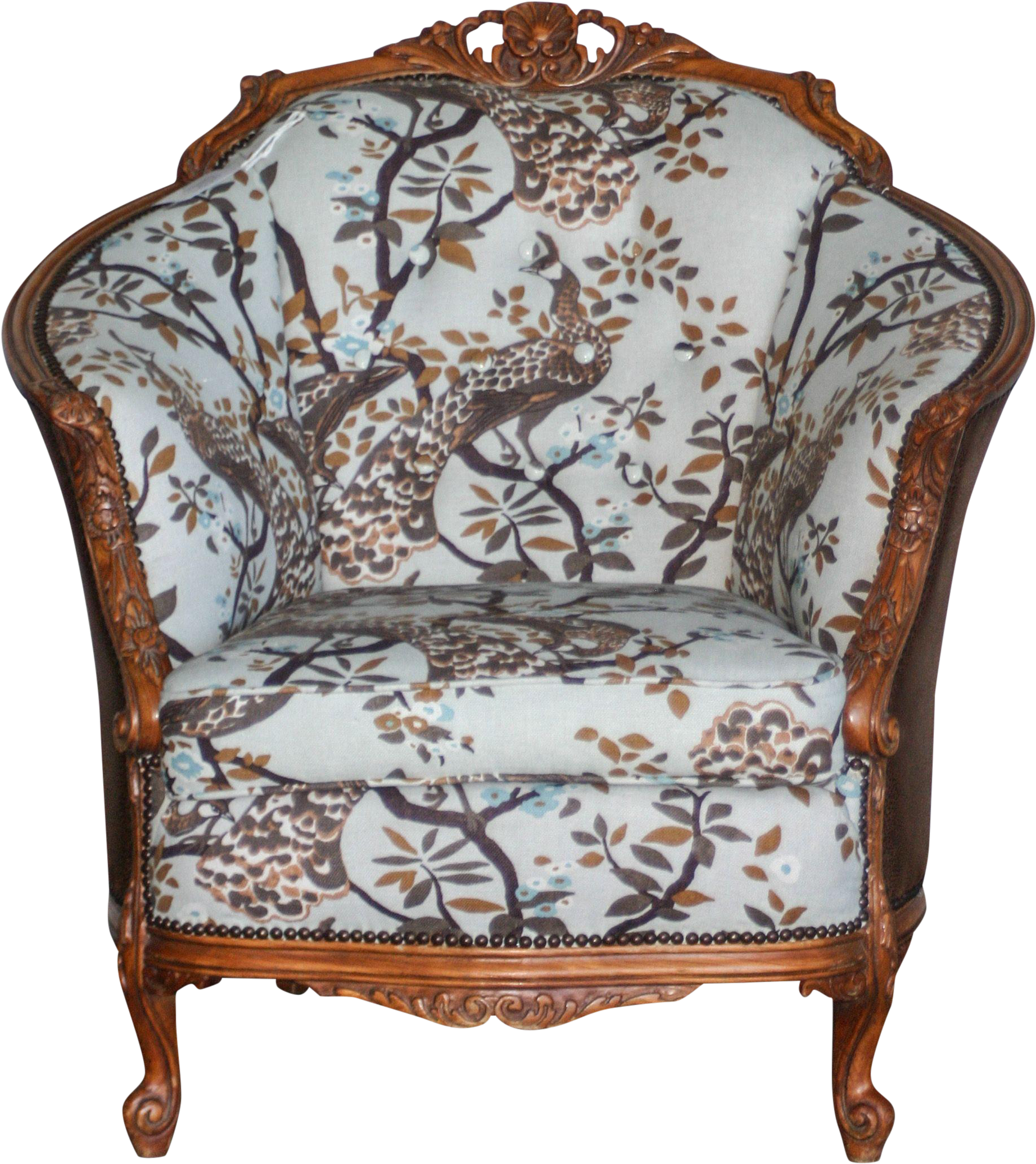Antique Carved Barrel Chair On Chairish - Dwell Studio Vintage Plumes Birch Fabric (1969x2495), Png Download