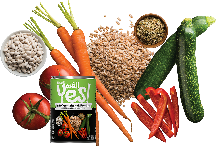 Well Yes Italian Vegetables With Farro Soup - Campbell's Well Yes Sweet Potato Corn Chowder Soup (920x613), Png Download