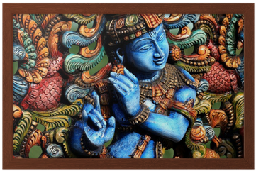 Wooden Statue Of Lord Krishna Framed Poster • Pixers® - Paintings Of Krishna For Living Room (400x400), Png Download